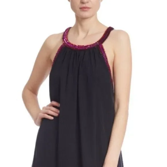 New Jewel Badgley Mischka Trapeze Dress with Beaded Trim in Black Size 8 - Picture 6 of 12